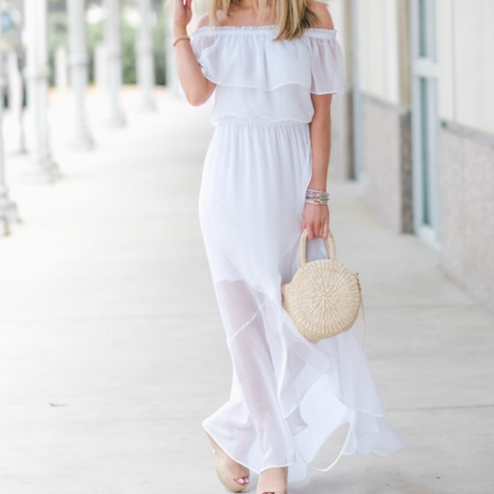 Express White Off The Shoulder Maxi Dress